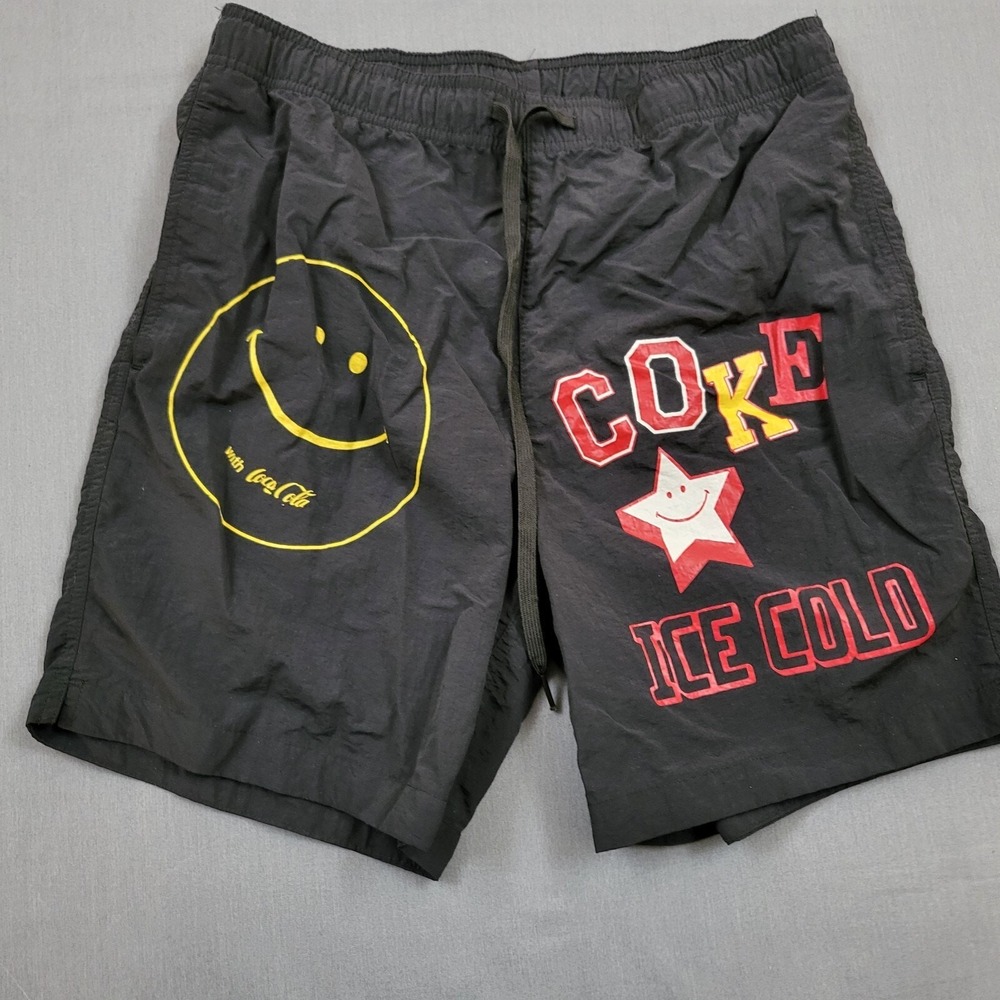 PacSun x Coca-Cola Mens Small Black Coke Ice Cold Smiley Nylon‎ Swim Shorts